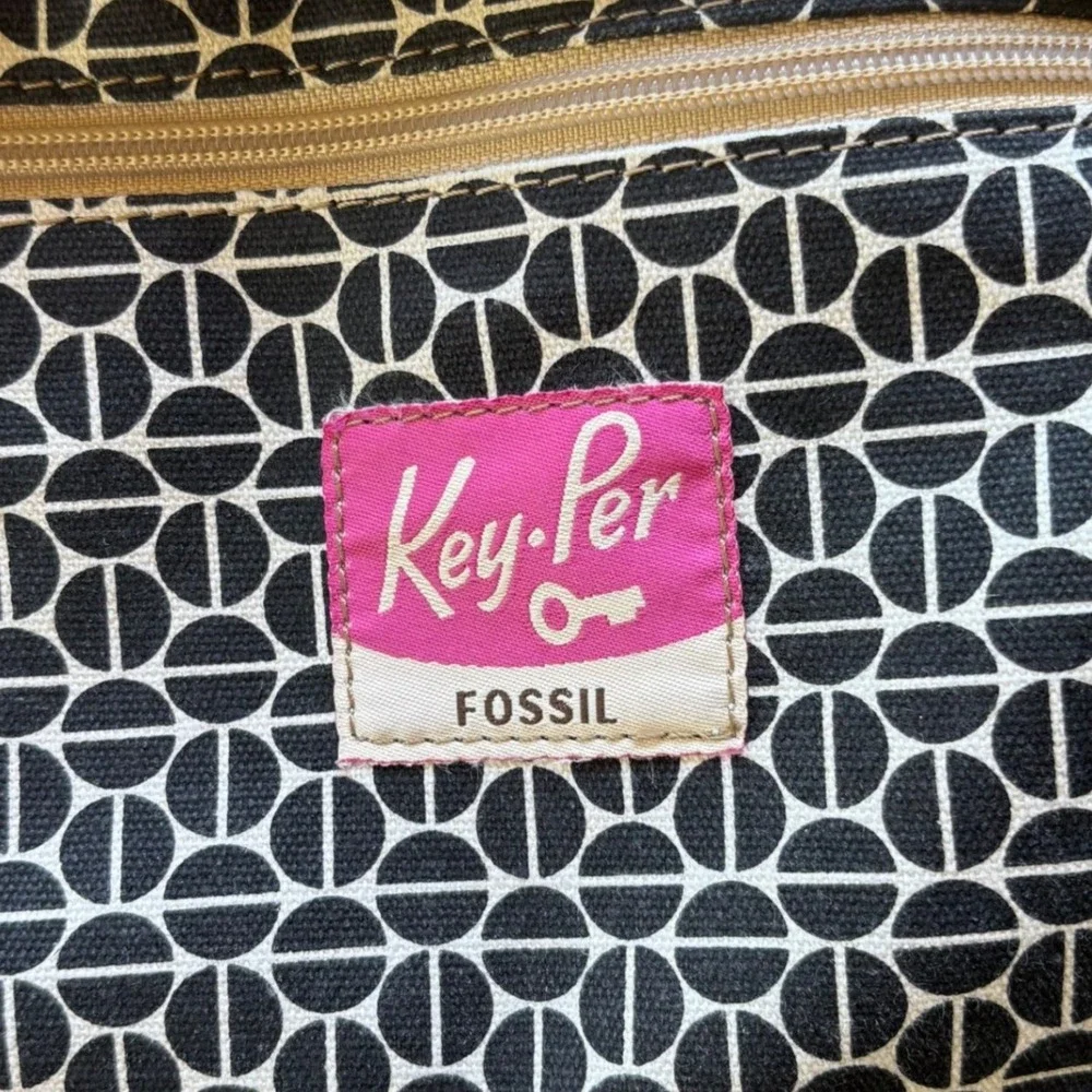 Fossil Key-Per Black‎ Coated Canvas Satchel Geometric Print Crossbody Bag
